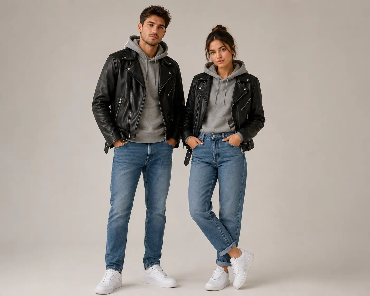 Casual classic leather jacket outfit